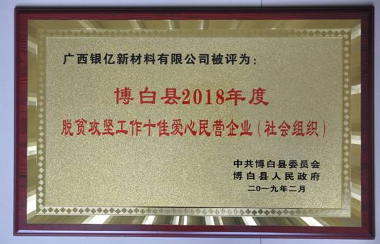 广西金年会被评为博白县2018年度“十佳爱心民营企业”